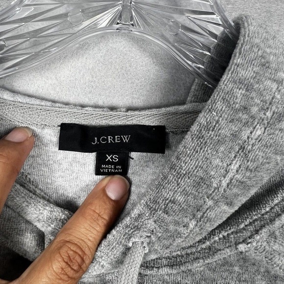J.Crew Pullover Hoodie XS Gray Velvet Long Sleeve Pockets Relaxed Velour - Picture 6 of 9